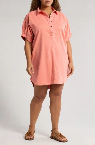 Treasure & Bond Woven Polo Shift Dress In Coral Apple