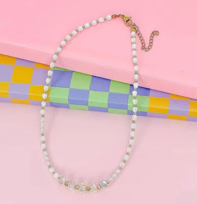 Treasure Jewels Women's Clearly In Love Pearl Crystal Beaded Necklace In White