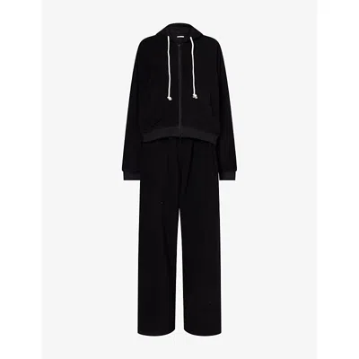 Treats Studio Womens Black Towelling Zip-through Cotton-blend Tracksuit