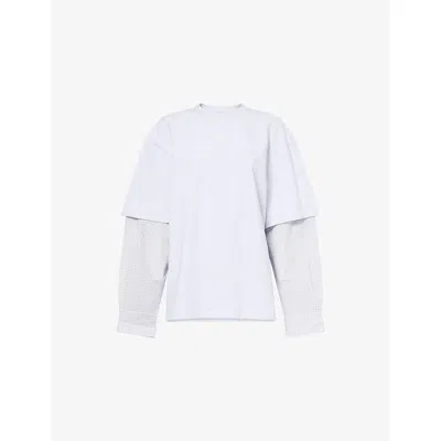 Treats Studio Womens Greymarl Lazy Layover Contrast-sleeve Cotton-jersey T-shirt In Gray