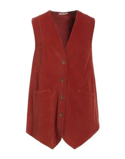 Trebarrabi® Trebarrabi Woman Tailored Vest Rust Size Xs Cotton, Elastic Fibres In Red