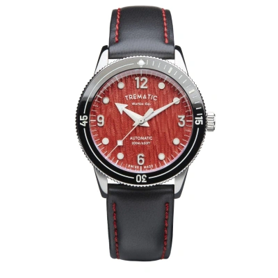 Pre-owned Trematic Mens 'ac 14' Red Dial Black Apple Skin Strap Automatic Watch 1414121