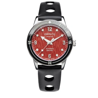 Pre-owned Trematic Mens 'ac 14' Red Dial Black Apple Skin Strap Automatic Watch 1414121r