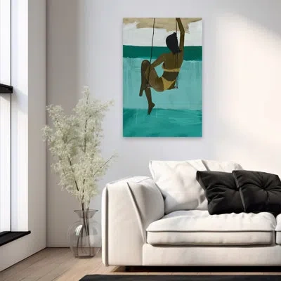 Trend Board Life Cabana Girl - Coastal Multicultural Figurative Beaches Art In Blue;brown