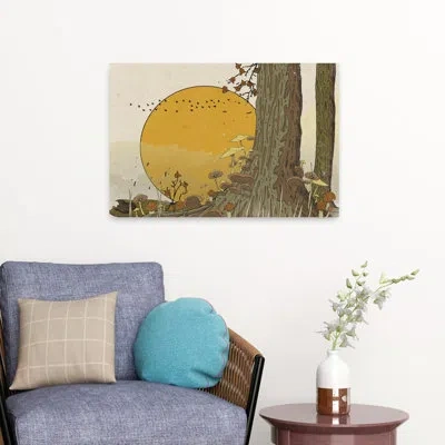 Trend Board Life Contemporary Art Dreamy Mystical Organic Bird Moss Autumn Forest Art In Brown;yellow;orange