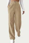 Trend Shop High-waist Pleated Corduroy Pants In Beige In Animal Print