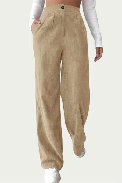 Trend Shop High-waist Pleated Corduroy Pants In Beige In Animal Print