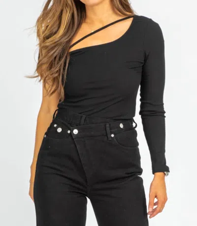 Trend Shop One Sleeve Strap Detail Bodysuit In Black