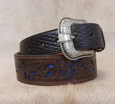 Trenditions Men's Belt With Blue Inlay In Brown