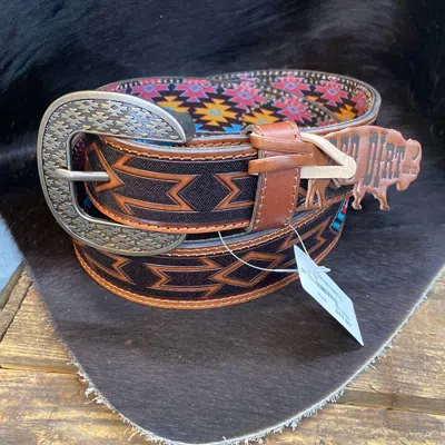 Trenditions Men's Needlepoint Inlay Tapered Belt In Brown