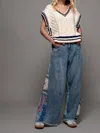 Trend:notes Bandana Wide-leg Denim Jeans In Splash In Blue