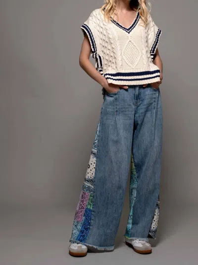 Trend:notes Bandana Wide-leg Denim Jeans In Splash In Blue