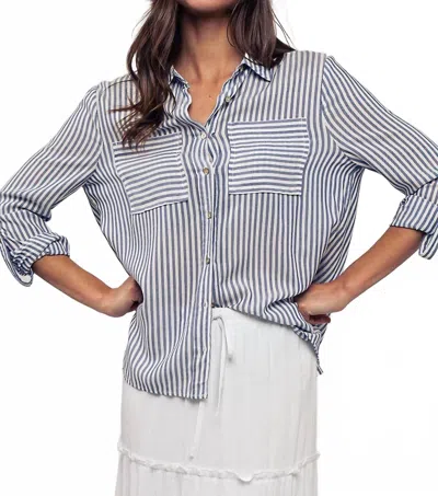 Trend:notes Button Up Stripe Top In Blue In Multi