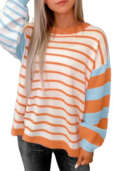 Trend:notes Colorblock Pullover Top In Orange/blue In Multi