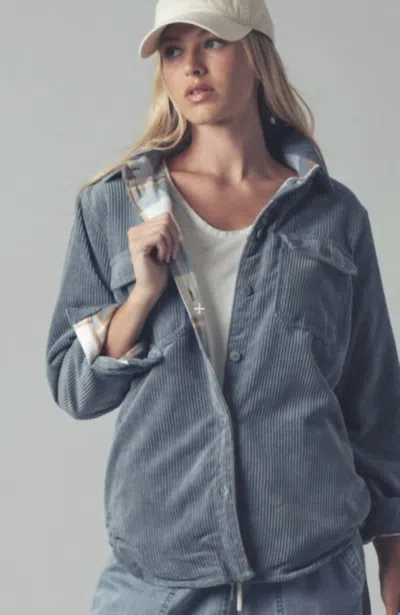 Trend:notes Cord & Plaid Shacket In Blue In Multi