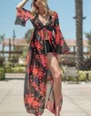 Trend:notes Floral Print Maxi Coverup Cardigan In Red