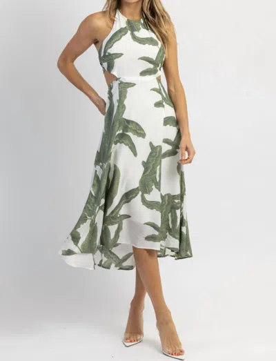 Trend:notes Halterneck Midi Dress In Lost Palms Green In White