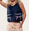 Trend:notes Knit Coquette Bow Vest In Navy In Blue