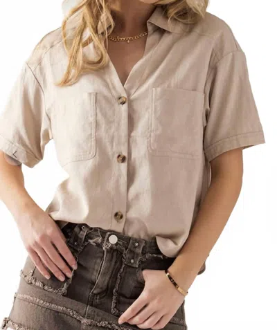 Trend:notes Lin Button Down Shirt In Khaki In Neutral