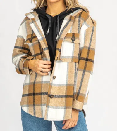 Trend:notes Plaid Shirt Jacket In Sepia In Beige