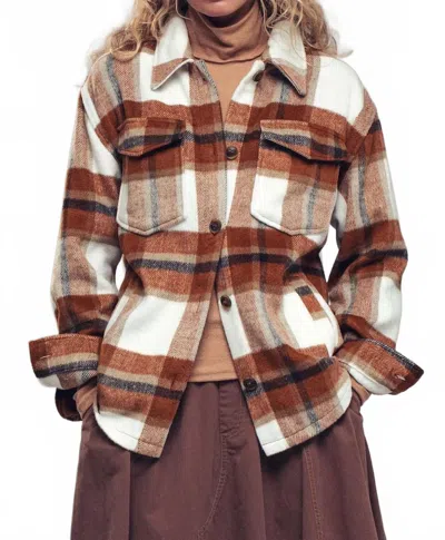 Trend:notes Relaxed Fit Plaid Flannel Shacket In Clay In Brown