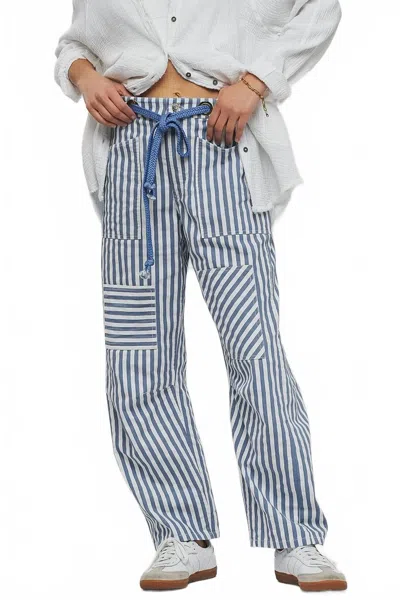 Trend:notes Roxie Railroad Pants In Blue And White Stripe In Multi