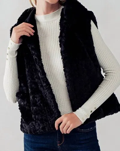 Trend:notes Sleeveless Open Front Sherpa Fleece Vest With Hoodie In Black