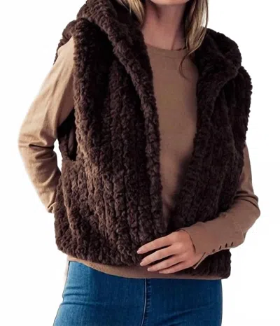 Trend:notes Sleeveless Open Front Sherpa Fleece Vest With Hoodie In Brown