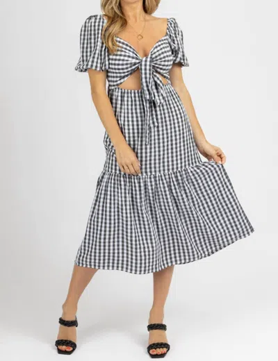 Trend:notes Tie Front Tiered Dress In Black Checkered In White