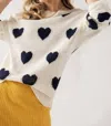 Trend:notes Valentine Heart Knit Sweater In Ivory/navy
