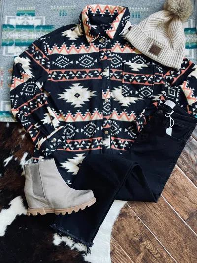 Trend:notes Women's Eagle Caps Fleece Shirt In Black In Multi