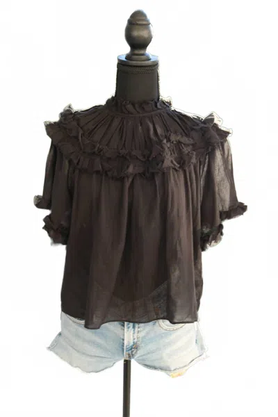 Trend:notes Women's Short Sleeve Sheer Blouse In Brown In Black