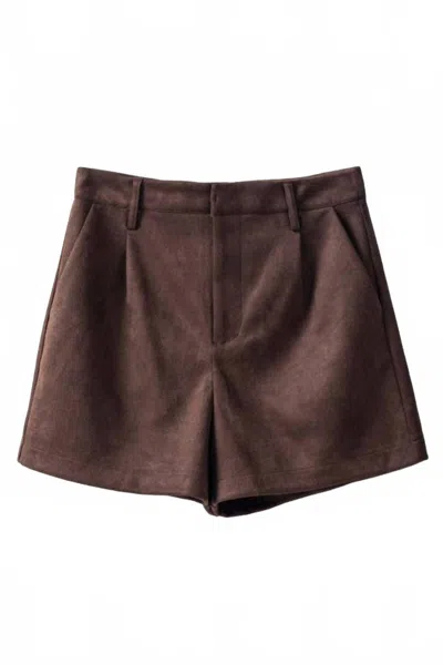 Trend:notes Women's Vegan Suede Tailored Shorts In Chocolate Brown In Multi