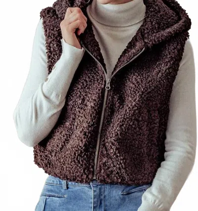 Trend:notes Zip Up Hoodie Teddy Crop Vest In Brown