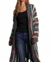 Trendsi Adora Multi Colour Sweater Long Cardigan With Fringes In Navy In Blue