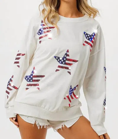 Trendsi Bibi American Flag Sequin Star Sweatshirt In Off White