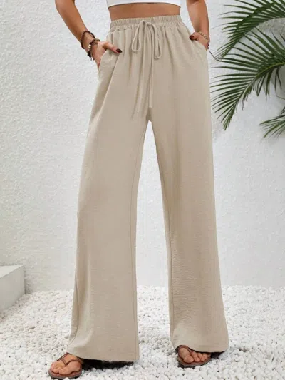Trendsi Casual Drawstring Wide Leg Pants In Apricot In Neutral