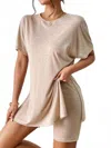 Trendsi Casual Round Neck T-shirt And Shorts Set In Apricot