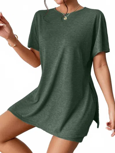 Trendsi Casual Round Neck T-shirt And Shorts Set In Army Green