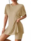 Trendsi Casual Round Neck T-shirt And Shorts Set In Khaki
