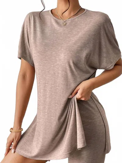 Trendsi Casual Round Neck T-shirt And Shorts Set In Light Brown
