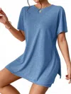 Trendsi Casual Round Neck T-shirt And Shorts Set In Peacock Blue