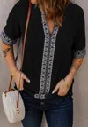 Trendsi Chic Boho V Neckline Half Sleeve Blouse In Black In Animal Print