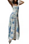 Trendsi Cutout Back Printed Square Neck Maxi Dress In Blue In Blue