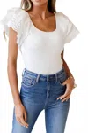 Trendsi Eyelet Ruffle Sleeve Slim Top In White In White