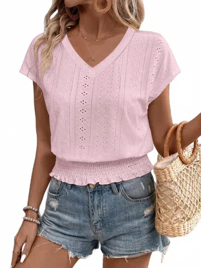Trendsi Eyelet V-neck Short Sleeve Blouse In Blush Pink