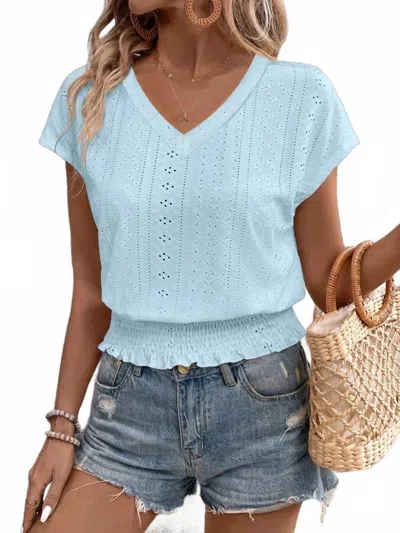 Trendsi Eyelet V-neck Short Sleeve Blouse In Light Blue