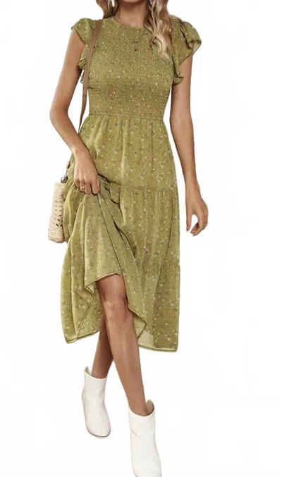 Trendsi Floral Print Smocked Dress In Mustard In Green