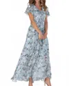 Trendsi Floral V-neck Flutter Sleeve Maxi Dress In Light Blue In Blue