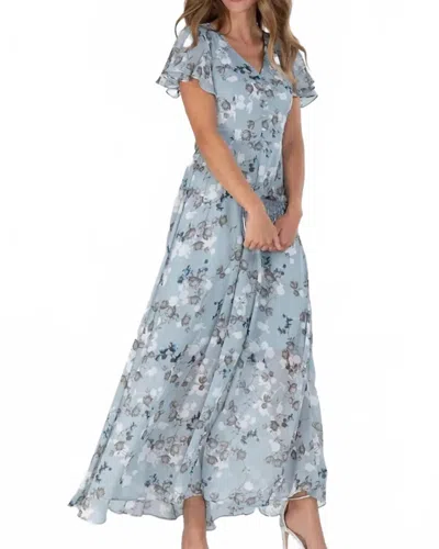 Trendsi Floral V-neck Flutter Sleeve Maxi Dress In Light Blue